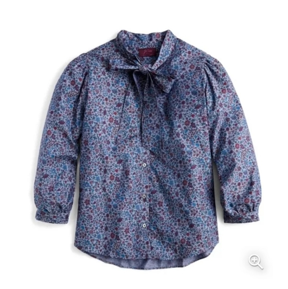 J.Crew Tie Neck Blue Floral Blouse in Liberty Print Colombo Chambray - Picture 2 of 9